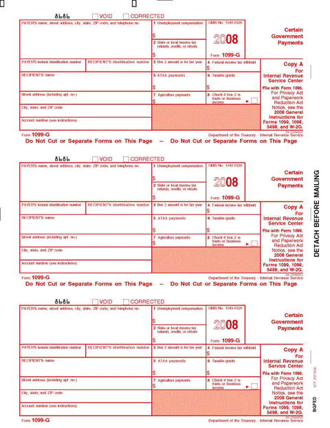 IRS Copy A of Form 1099-G Certain Government Payments